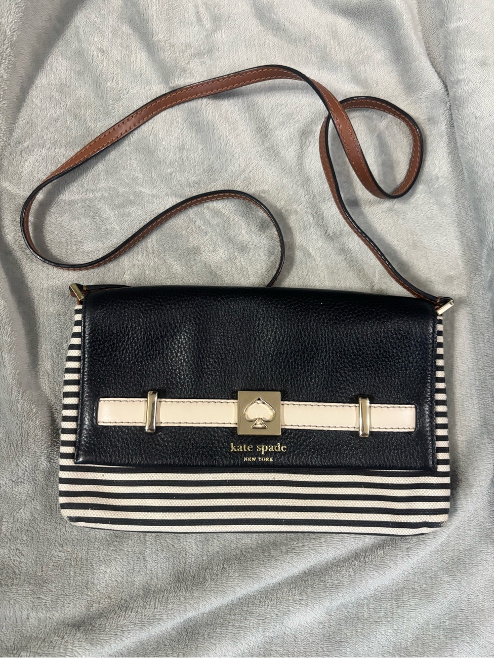 kate spade Black, White & Brown Striped Crossbody Bag